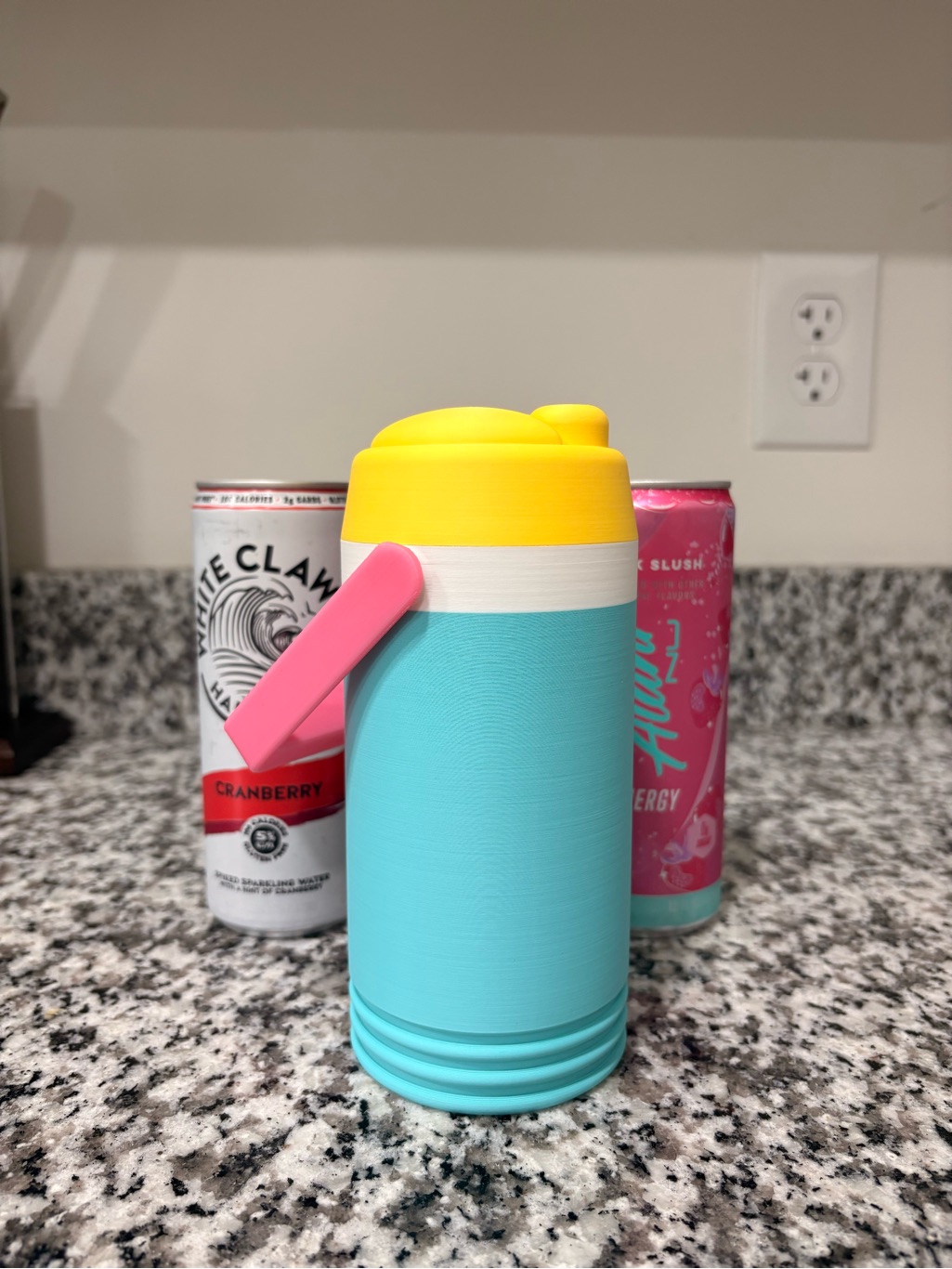 3d Printed Colorblock Travel Slim Can Tumbler In Turquoise, Yellow & Pink